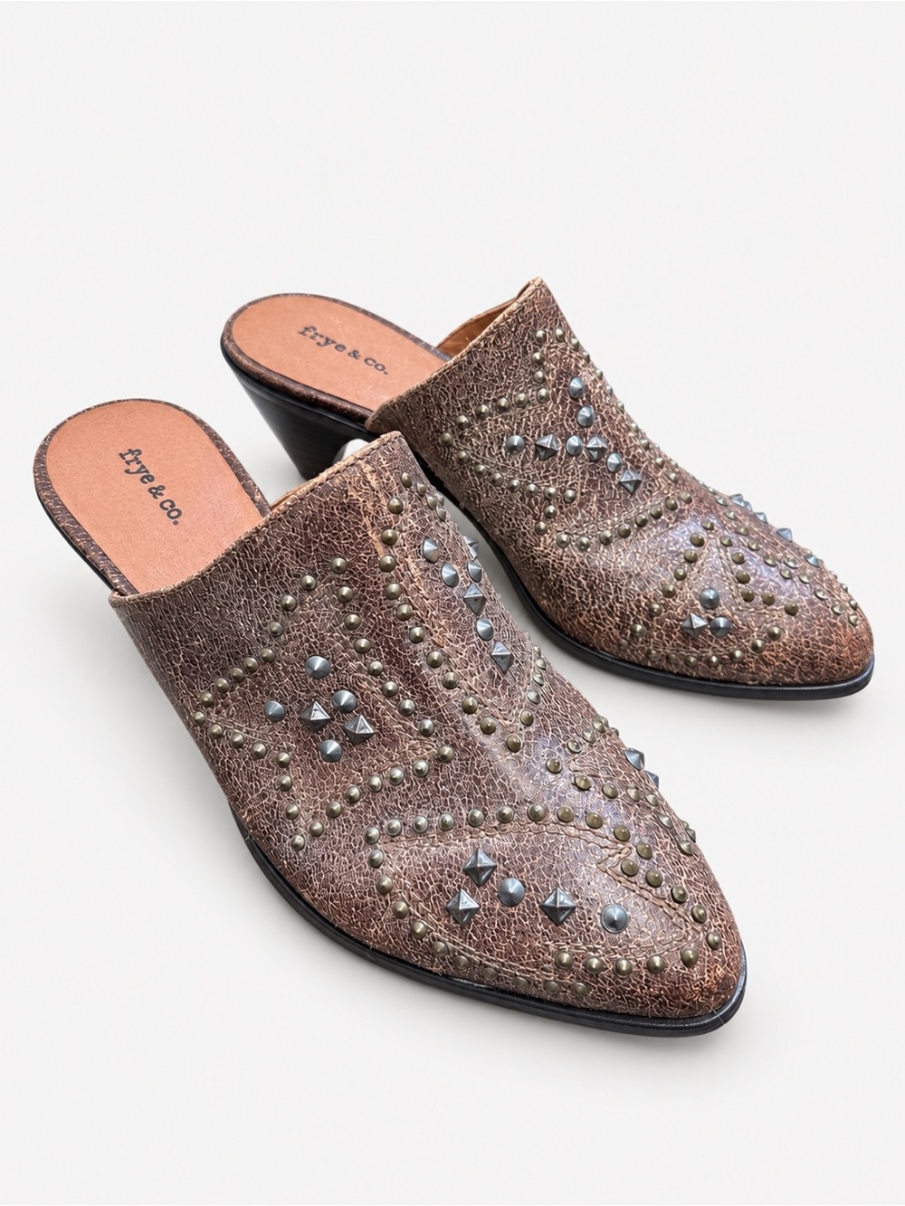Frye & Co. Studded Leather Mule Heels, Size 9M